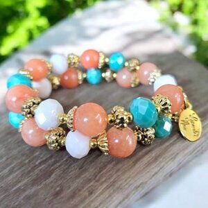 Jade Gemstone Beaded Bracelet Beach Cruise Summer Vacation Handmade Artisan